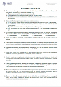 Reacciones de Precipitación - Enunciado ejercicios hoja 1